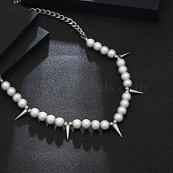 Conical Pearl Bib Necklace Stainless Steel Curb Chain Necklaces for Men and Women (UK1086)