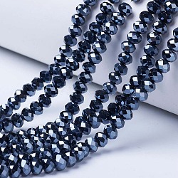 Electroplate Glass Beads Strands, Pearl Luster Plated, Faceted, Rondelle, Black, 6x5mm, Hole: 1mm, about 85~88pcs/strand, 16.1~16.5 inch(41~42cm)(EGLA-A034-P6mm-A18)