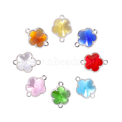 Glass Links connectors, with Eco-Friendly Alloy Open Back Berzel Findings, Flower, Silver Color Plated, Mixed Color, 15.5x12x5mm, Hole: 1.4mm(GLAA-A037-A-S)