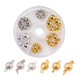 Brass Magnetic Clasps with Loops, Round, Mixed Color, 11.5~16x6~10mm, Hole: 1.2~2mm, 30sets/box(KK-JP0010-08)