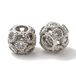 Hollow Cube Brass Micro Pave Cubic Zirconia European Beads, Large Hole Beads, Long-Lasting Plated, Cadmium Free & Lead Free, Platinum, 11.5x9mm, Hole: 4.5mm(KK-C072-12P)