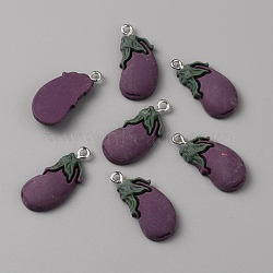 Opaque Resin Pendants, Eggplant Charm, with Platinum Tone Alloy Loops, Purple, 26.5x13x5mm, Hole: 2mm(FIND-CJC0003-40P)