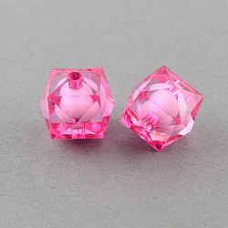 Transparent Acrylic Beads, Bead in Bead, Faceted Cube, Deep Pink, 12x11x11mm, Hole: 2mm, about 620pcs/500g(TACR-S112-12mm-18)