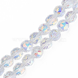 Electroplate Transparent Glass Beads Strands, Faceted, Round, Clear AB, 12x11mm, Hole: 1.2mm, about 50pcs/strand, 22.05 inch(56cm)(X-EGLA-N002-34A-C03)