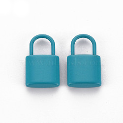 Spray Painted Alloy Pendants, Cadmium Free & Lead Free, Padlock, Teal, 18.5x11x4mm, Hole: 5.5x6mm(PALLOY-Q433-031B-RS)