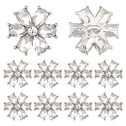 10Pcs 1-Hole Alloy Shank Buttons, with Glass, Platinum, Flower, 15x15x8.5mm, Hole: 2mm(BUTT-MA0001-10B)