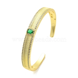 Brass Pave Green Cubic Zirconia Open Cuff Bangles for Women, Real 18K Gold Plated, 3/8 inch(0.85cm), Inner Diameter: 2-1/2x1-7/8 inch(6.2x4.75cm)(BJEW-M312-01A-G)