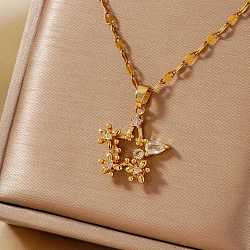 Shiny Brass Clear Cubic Zirconia Pendant Necklaces for Women, Golden, Star, 15.75 inch(40cm)(YA7820-2)