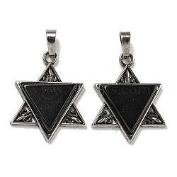 Natural Obsidian Pendants, Star of David Charms, with Antique Silver Tone Alloy Findings, Cadmium Free & Lead Free, 29x23.5x5mm, Hole: 7x5mm(G-G147-08AS-04)