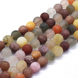 Natural Rutilated Quartz Beads Strands, Frosted, Round, 10mm, Hole: 1mm, about 39~40pcs/Strand, 15.35 inch(39cm)(G-E561-04-10mm)