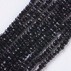 Opaque Glass Beads Strands, Faceted, Rondelle, Black, 2.5x1.5~2mm, Hole: 0.5mm, about 185~190pcs/strand, 13.7 inch~14.1 inch(EGLA-K010-B10)
