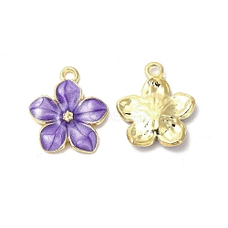 Alloy Enamel Pendants, Cadmium Free & Nickel Free & Lead Free, Golden, Flower Charm, Blue Violet, 16x14x2.4mm, Hole: 1.5mm(ENAM-F144-15D)