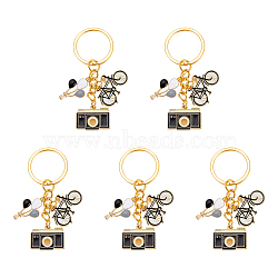 Nbeads 5Pcs Hot Air Balloon/Camera/Bicycle Alloy Enamel Pendant Keychain, with Iron Findings, Golden, 6.95cm(KEYC-NB0001-62)