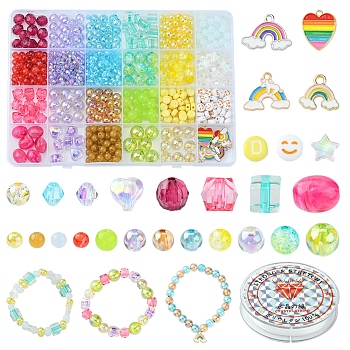 DIY Rainbow Color Pride Bracelet Making Kit, Including Imitation Gemstone & Letter & Expression Acrylic Beads, Heart Alloy Enamel Pendants, Mixed Color, 774Pcs/set