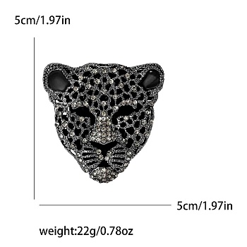 Head of Leopard Rhinestone Pins, Alloy Brooches for Unisex Gift, Black, 50x50mm