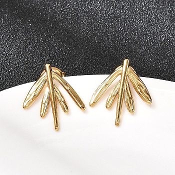 304 Stainless Steel Leaf Stud Earrings, Ion Plating(IP), Real 18K Gold Plated, 17x15mm