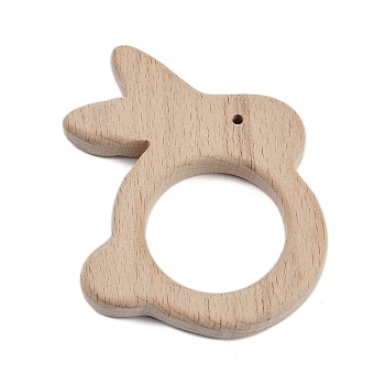 Natural Beech Wooden Baby Teething Toys, Teething Animal Rings for Newborn Toddler Infant, Rabbit, BurlyWood, 83x60x10mm, Hole: 3mm and 35mm