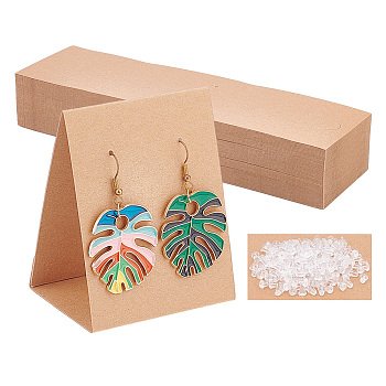 100Pcs 3D Folding Cardboard Earring Display Cards, with 200Pcs Silicone Ear Nuts, Rectangle, BurlyWood, 23.5x6.5x0.03cm, Hole: 1.2mm