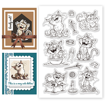 Custom PVC Plastic Clear Stamps, for DIY Scrapbooking, Photo Album Decorative, Cards Making, Cat Shape, 160x110mm