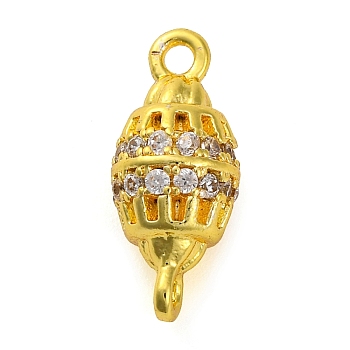 Brass Micro Pave Clear Cubic Zirconia Hollow Oval Connector Charms, Lead Free & Cadmium Free, Golden, 15x6.5mm, Hole: 1.4mm