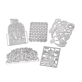 Carbon Steel Cutting Dies Stencils, for DIY Scrapbooking, Photo Album, Decorative Embossing Paper Card, Stainless Steel Color, Flower & Bird & Snowman, Mixed Patterns, 79.5~159x79.5~153x1mm
