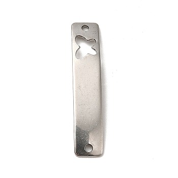 201 Stainless Steel Connector Charms, Curved Rectangle Links with Hollow Pattern, Stainless Steel Color, Building, 30x6x0.8mm, Hole: 1.4mm