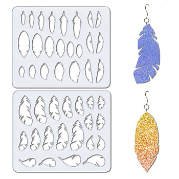 2Pcs 2 Style Acrylic Earring Handwork Template, Card Leather Cutting Stencils, Feather, 15x18x0.3cm, 1pc/style