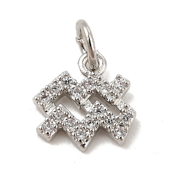 Brass Micro Pave Cubic Zirconia Charms, Constellation Charm, with Jump Ring, Aquarius, 9.5x9.5x1.5mm, Hole: 3.5mm