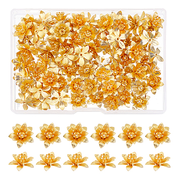 3D Brass Bead Caps, Flower, Multi-Petal, Golden, 16x6.5mm, Hole: 0.8mm