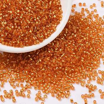 Cylinder Seed Beads, Silver Lined, Round Hole, Uniform Size, Orange, 2x1.5mm, Hole: 0.8mm, about 888pcs/10g