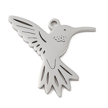 Non-Tarnish 5Pcs 201 Stainless Steel Pendants, Laser Cut, Hummingbird Charm, Stainless Steel Color, 17x17.5x1mm, Hole: 1.2mm