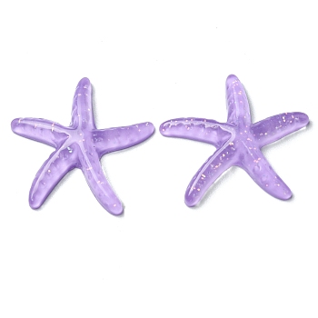 Translucent Resin Sea Animal Cabochons, Glitter Starfish, Violet, 37x39x6mm