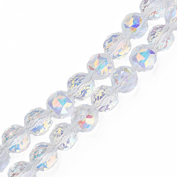 Electroplate Transparent Glass Beads Strands, Faceted, Round, Clear AB, 12x11mm, Hole: 1.2mm, about 50pcs/strand, 22.05 inch(56cm)