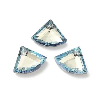 Electroplated Glass Pendants, Back Plated, Faceted, Fan-Shaped, Light Blue, 12x15x5mm, Hole: 1.2mm