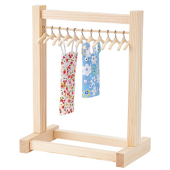 AHADEMAKER 1 Set Wood Doll Garment Rack Sets, Doll Closet, with 12Pcs Miniature Wood Doll Clothes Hangers, Dollhouse Furniture Accessories, BurlyWood, Closet Finished: 164x105x213mm