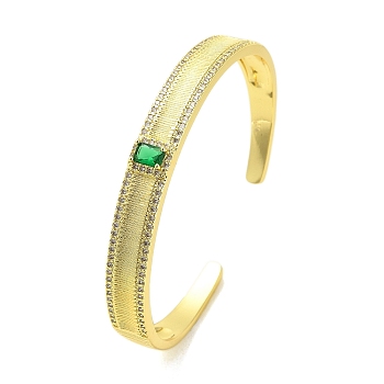 Brass Pave Green Cubic Zirconia Open Cuff Bangles for Women, Real 18K Gold Plated, 3/8 inch(0.85cm), Inner Diameter: 2-1/2x1-7/8 inch(6.2x4.75cm)