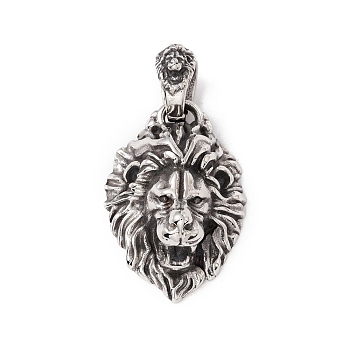 304 Stainless Steel Pendant, Lion, Antique Silver, 40x28x17.5mm, Hole: 11x8.5mm