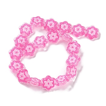 Glass Beads Strands, with Enamel, Flower, Hot Pink, 18x19.5x5mm, Hole: 1.1mm, about 20pcs/strand, 14.17 inch(36cm)