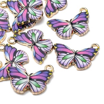 Printed Alloy Pendants, Cadmium Free & Nickel Free & Lead Free, Light Gold, Butterfly, Slate Blue, 15x20x1.5mm, Hole: 1.8mm