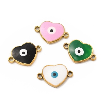 201 Stainless Steel Enamel Connector Charms, Real 24K Gold Plated, Heart Links with Evil Eye, Mixed Color, 18x12.5x2.5mm, Hole: 1.6mm