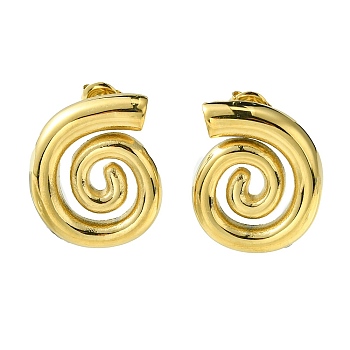Ion Plating(IP) 304 Stainless Steel Stud Earrings, Vortex, Real 14K Gold Plated, 25.5x21mm