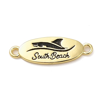 Beach Theme Rack Plating Brass Oval Connector Charms, Word South Beach Links, Long-Lasting Plated, Cadmium Free & Lead Free, Real 18K Gold Plated, 7x21x1mm, Hole: 1.5mm