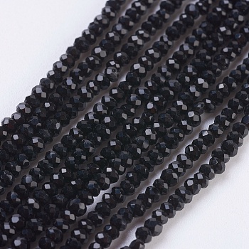 Opaque Glass Beads Strands, Faceted, Rondelle, Black, 2.5x1.5~2mm, Hole: 0.5mm, about 185~190pcs/strand, 13.7 inch~14.1 inch