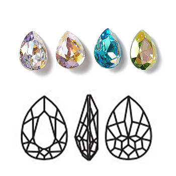 K9 Glass Rhinestone Cabochons, Pointed Back & Back Plated, Teardrop, Mixed Color, 14x10x5.5mm