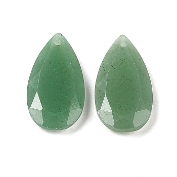 Natural Green Aventurine Pendants, Faceted Teardrop Charms, 24.5x13x4mm, Hole: 1mm