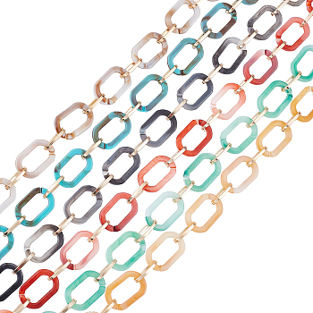 Elite 6 Strands 6 Colors Handmade Acrylic Paperclip Chains, with Aluminium Oval Links, for Jewelry Making, Light Gold, Mixed Color, Link: 22.5x15x3mm, 15x8x2mm, about 3.28 Feet(1m)/strand, 1 Strand/color