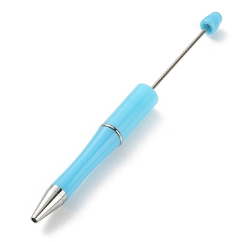 ABS Plastic Ball-Point Pen, Beadable Pen, with Iron Findings, for DIY Personalized Pen with Jewelry Beads, Light Sky Blue, 148x12mm