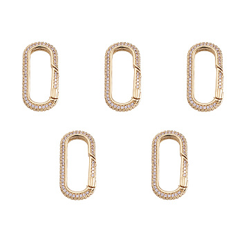 Brass Micro Pave Clear Cubic Zirconia Spring Gate Rings, Oval Rings, Golden, 6 Gauge, 28x15x4mm, Inner Diameter: 22.5x9mm