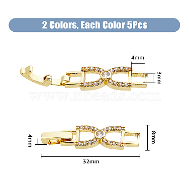 Dicosmétique 10 pcs 2 couleurs bowknot rack placage laiton clair cubique zircone bracelet de montre fermoirs(ZIRC-DC0001-09)-2