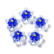 Handmade Lampwork Beads, with Enamel, Star with Flower, Medium Blue, 20~20.5x21~21.5x11.5~12mm, Hole: 1.6mm(LAMP-H065-02F)